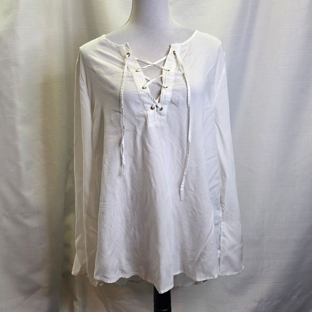Beachlunchlounge White Lace Up Flowy Boho Lucia Top Size Large